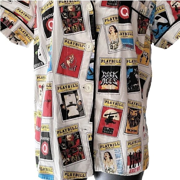 Playbill Short Sleeve Button Up V-Neck Shirt Pattern Of Playbills Women’s M - Picture 5 of 13